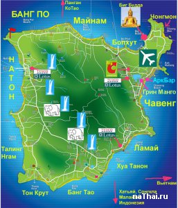 карта острова Самуи с главными магазинами и достопримечательностями